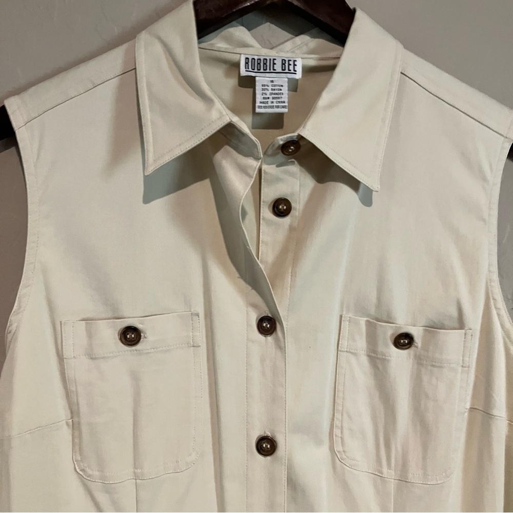 Vintage 90s Robbie Bee Cream Khaki Sleeveless Maxi Dress Women's Size 16 - Picture 4 of 7